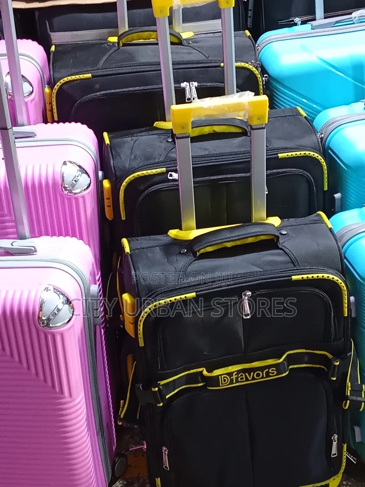 Yellow Stripe Medium Size Black Suitcases