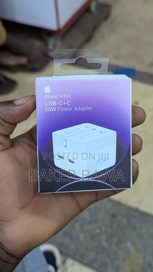 50w Usb-C+C Dual-Port Power Adapter Marketed for the iPhone 14 Pro.