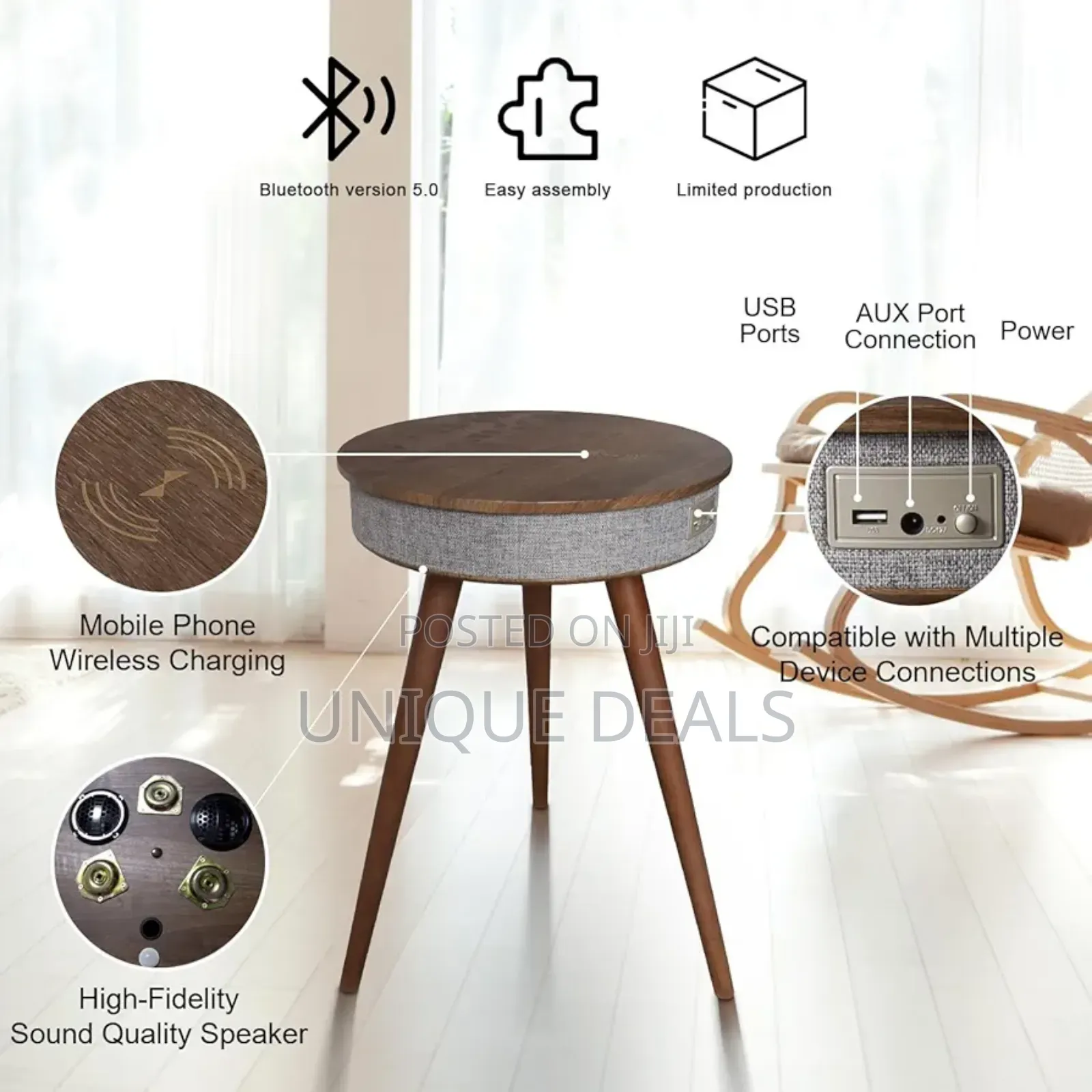 Smart End Table With Bluetooth Speakers
