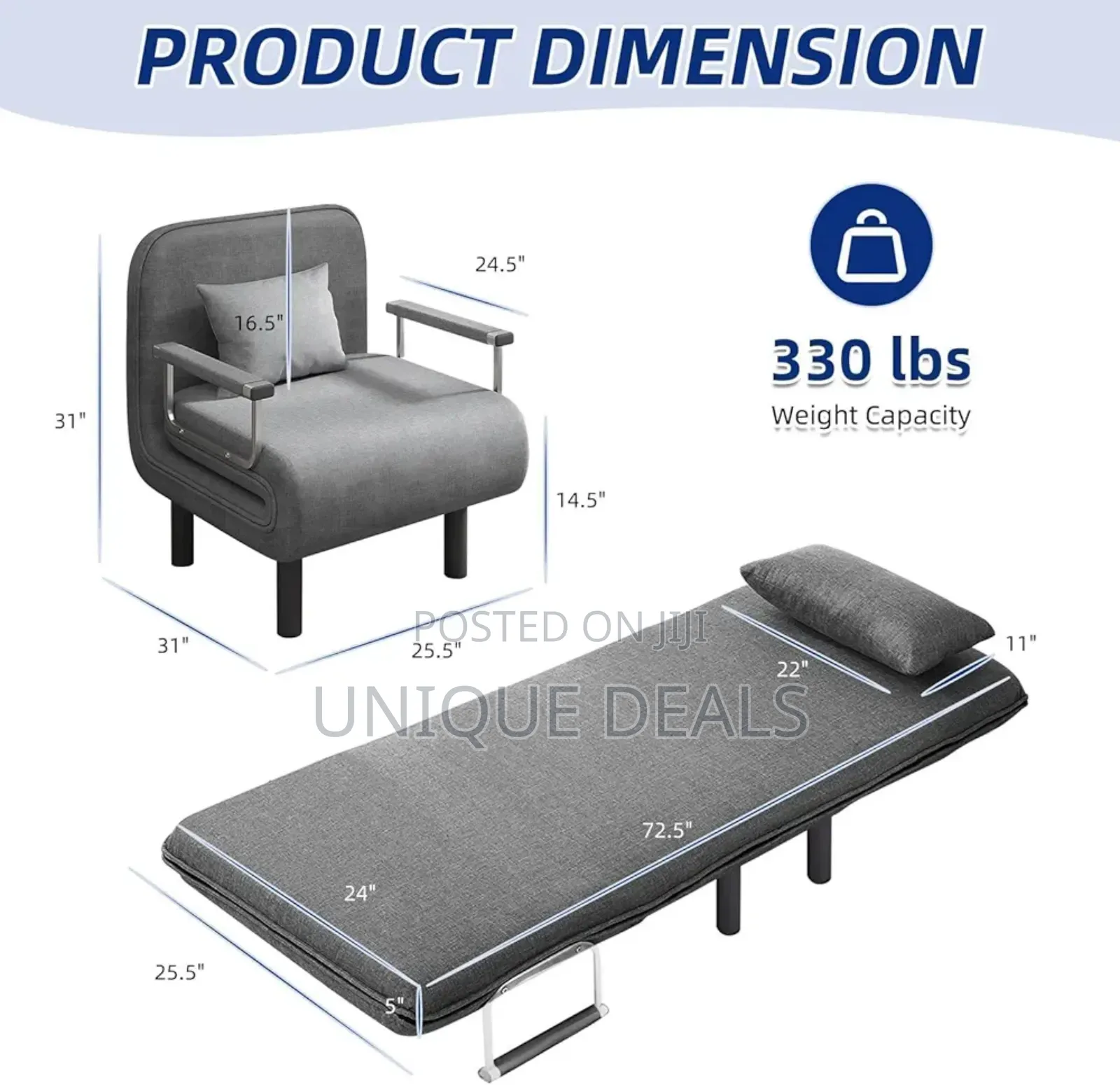 Convertible Sleeper Chair Bed, 4-in-1 Folding Sofa Bed