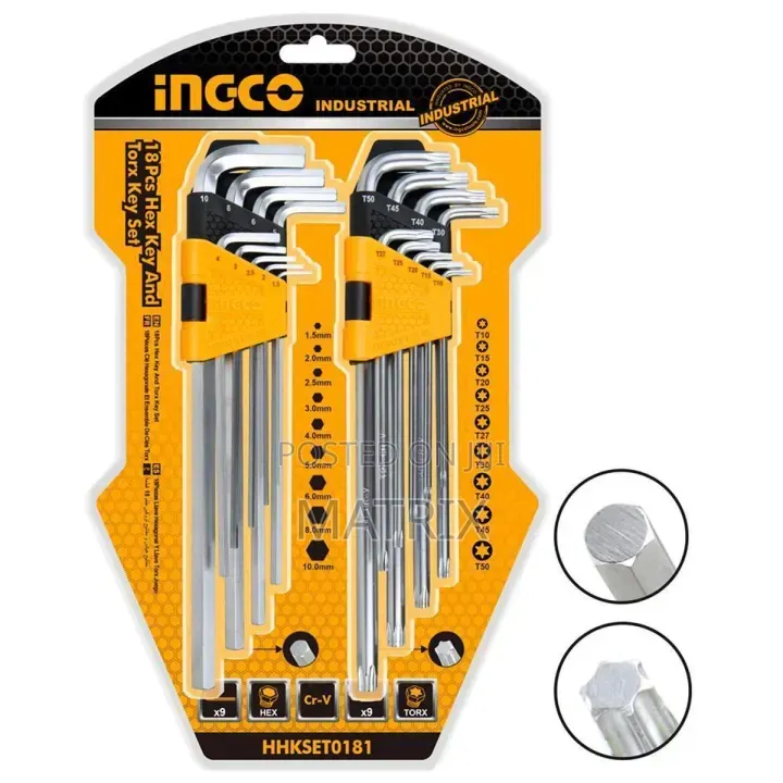 Ingco 9-Piece Torx Key Set (Model Hhk13092) Featuring Extra-Long Keys