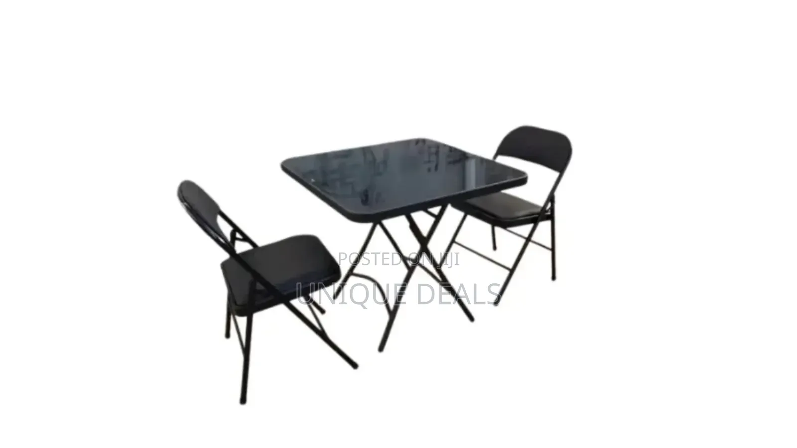 Modern Tempered Glass Table Set With Two Folding Chairs