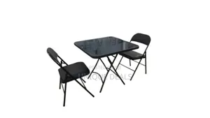 Modern Tempered Glass Table Set With Two Folding Chairs