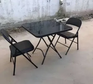 Modern Tempered Glass Table Set With Two Folding Chairs