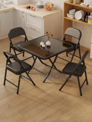 Modern Tempered Glass Table Set With Two Folding Chairs
