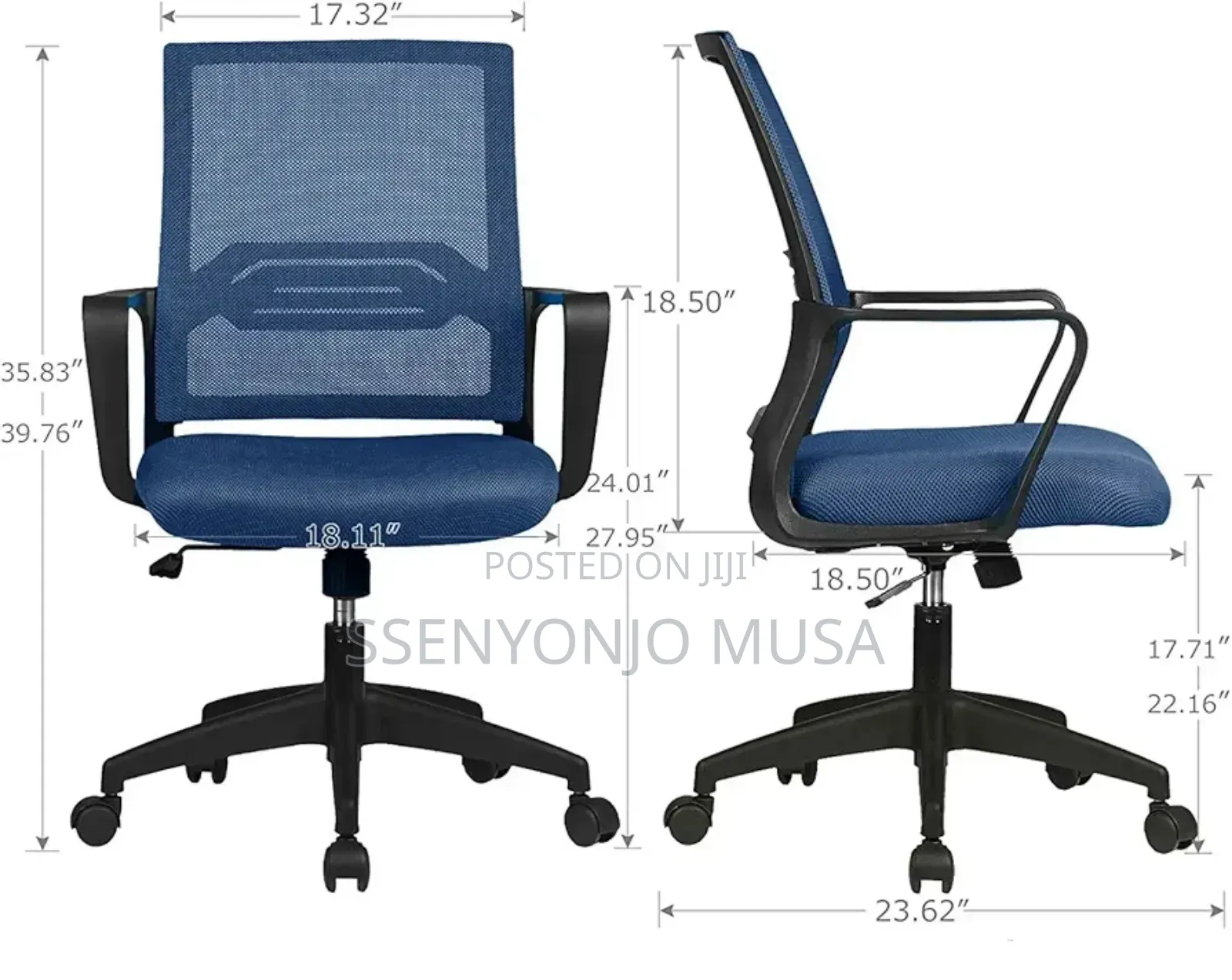 Office Chair With Mesh Backrest - Adjustable Height, Swivel