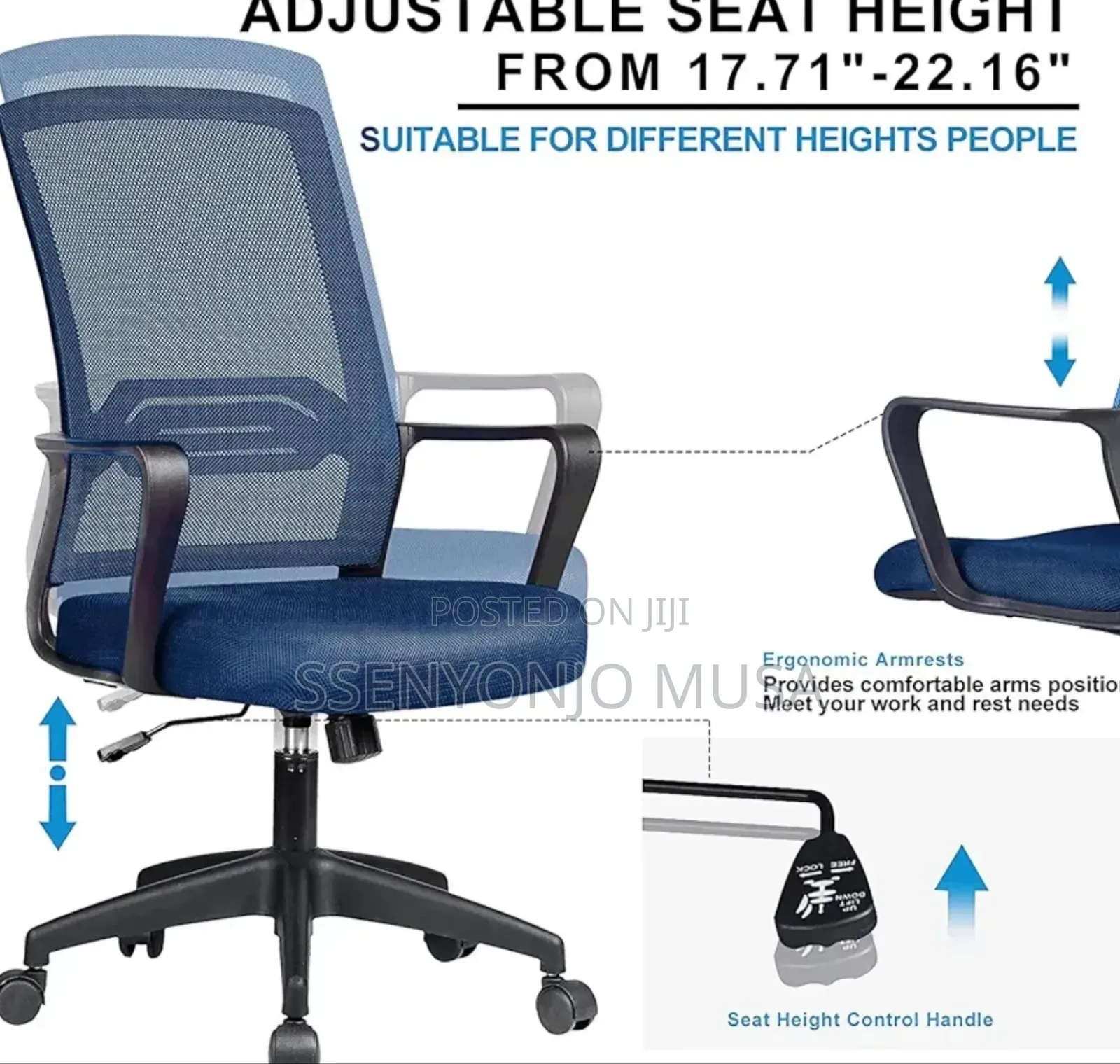 Office Chair With Mesh Backrest - Adjustable Height, Swivel