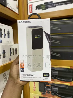 Porodo Smart Display 20000mah Power Bank With Built-in Type-C Cable
