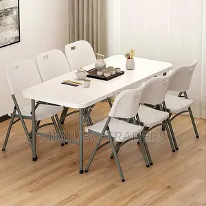 6 Ft Plastic Folding Table Set With 6 White Folding Chairs