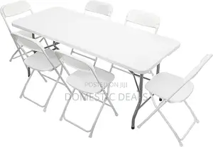 Plastic Folding Table Set With 6 White Folding Chairs