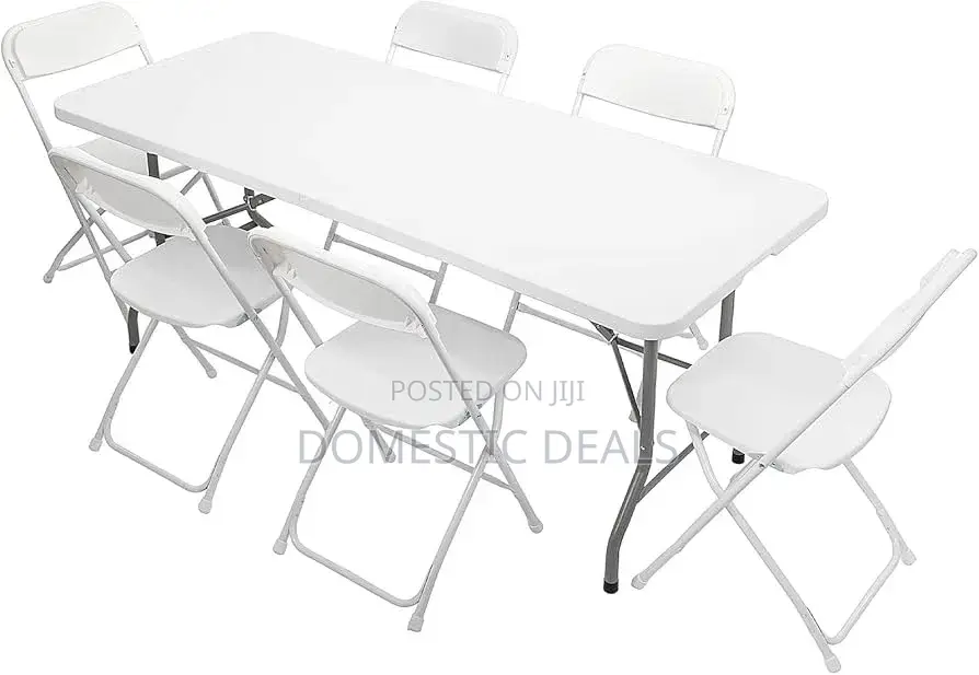 Plastic Folding Table Set With 6 White Folding Chairs