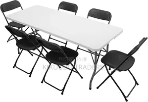6 Ft Plastic Folding Table Set With 6 Black Folding Chairs