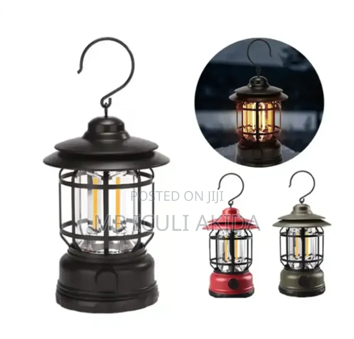 Vintage Retro Rechargeable Led Camping Lamp With Cage Hook
