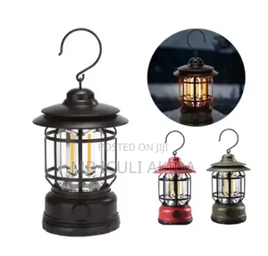 Vintage Retro Rechargeable Led Camping Lamp With Cage Hook