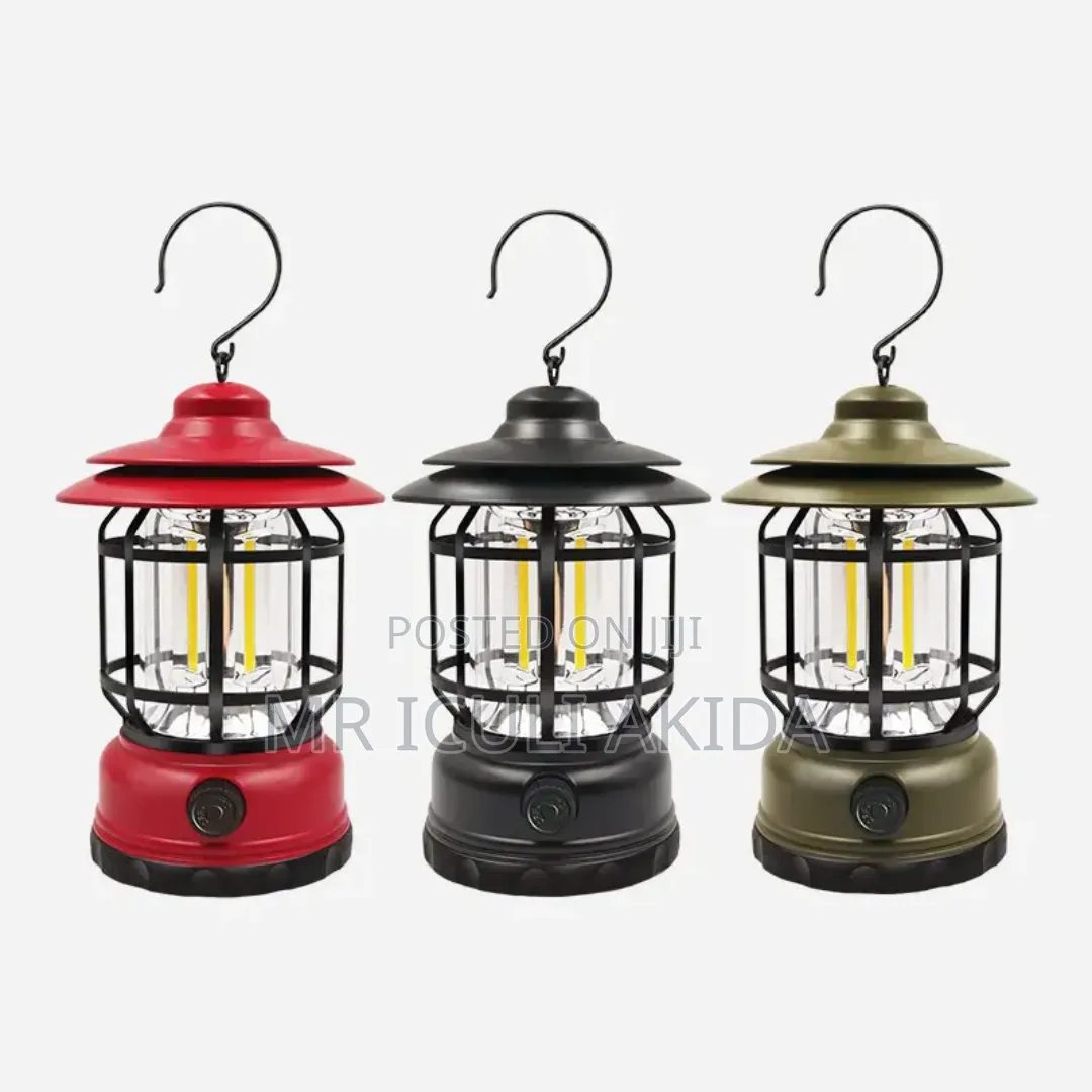 Vintage Retro Rechargeable Led Camping Lamp With Cage Hook