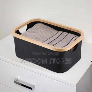 Foldable Storage Basket With A Bamboo Frame.