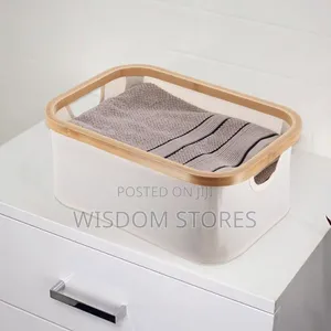 Foldable Storage Basket With A Bamboo Frame.