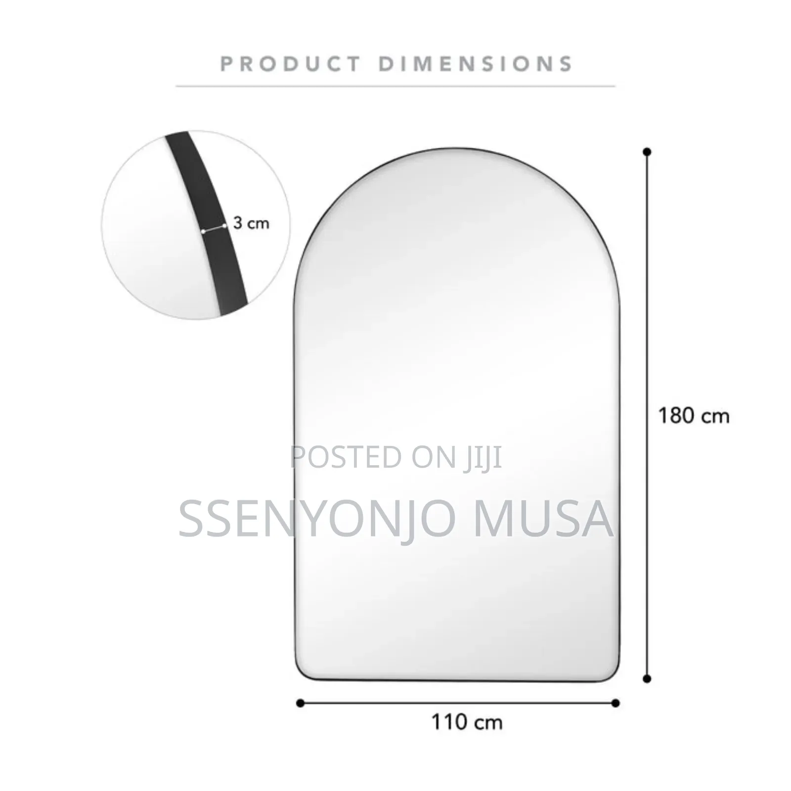 Wall Mounted XXL Arch Full-Length Mirror 180x110cm – Black Frame