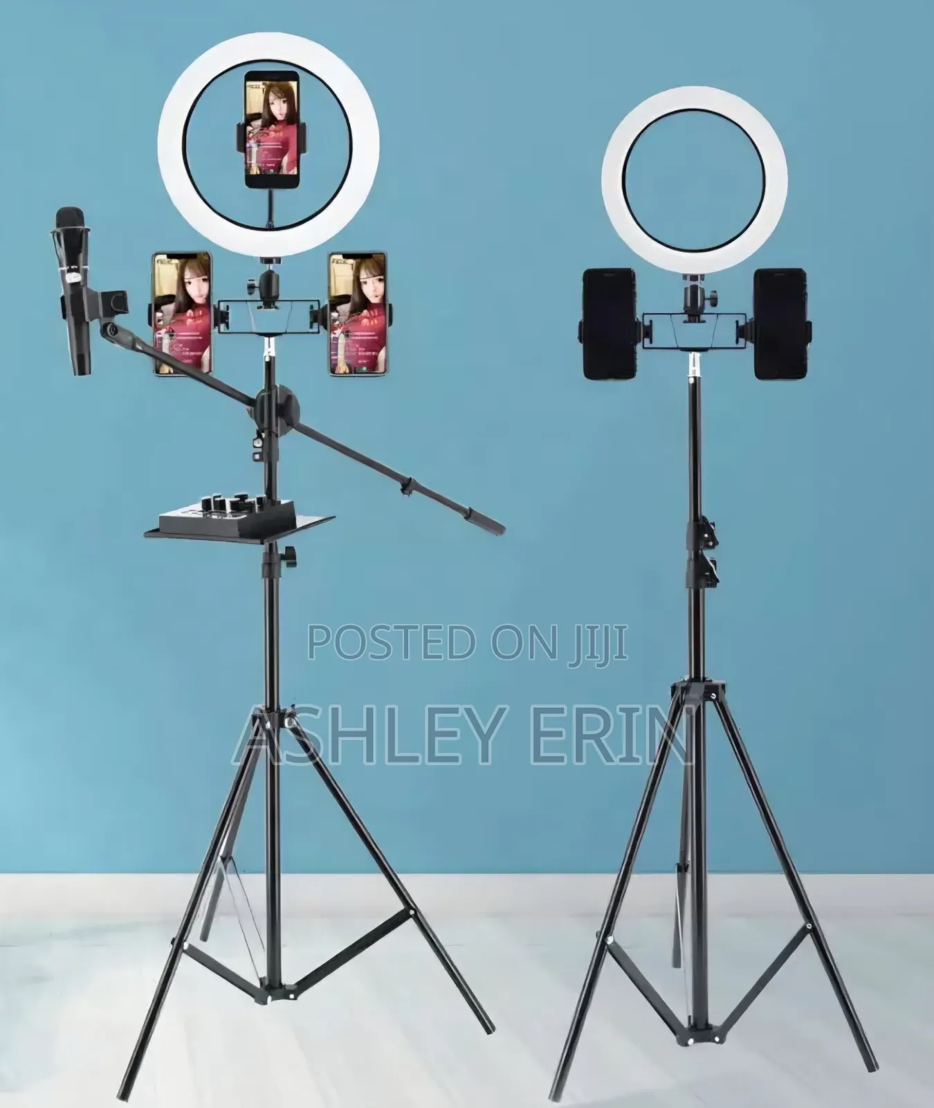 Ringlight With Stand and Microphone Stand Set Up