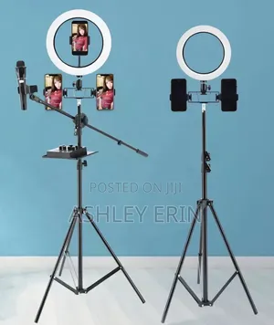 Ringlight With Stand and Microphone Stand Set Up