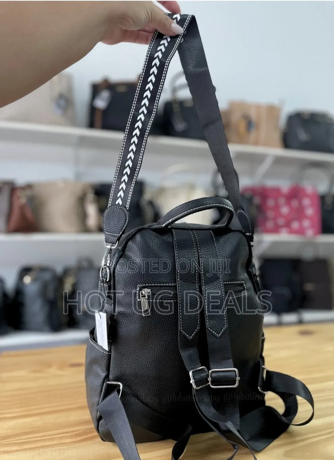 Ladies Leather Backpack Bag - Black