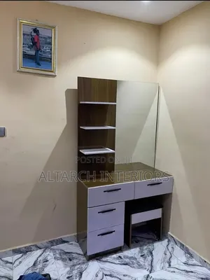 Modern Classic Dressing Mirror in White and Brown Color With a Seat