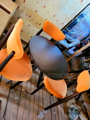 3 Seater Well Furnished Dining Set in Coffee Brown and Orange Cloth