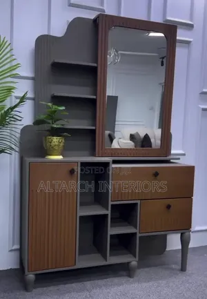 Modern Dressing Mirror in a Unique Design Finished in Gray and Brown