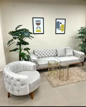 Modern 3 Seater and a Curved Single Sofas Well Designed in Off White