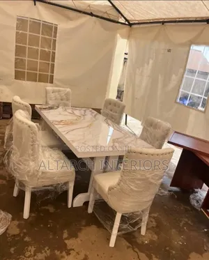 6 Seater Dining Set With Dressed Chairs and Well Finished in White