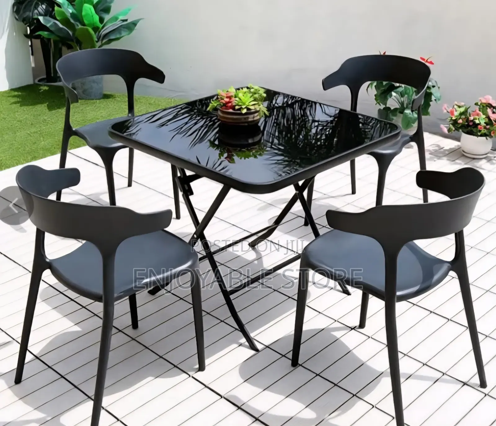 Dining Center Foldable Glass Table and 4 Chairs