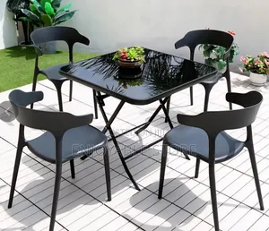 Dining Center Foldable Glass Table and 4 Chairs