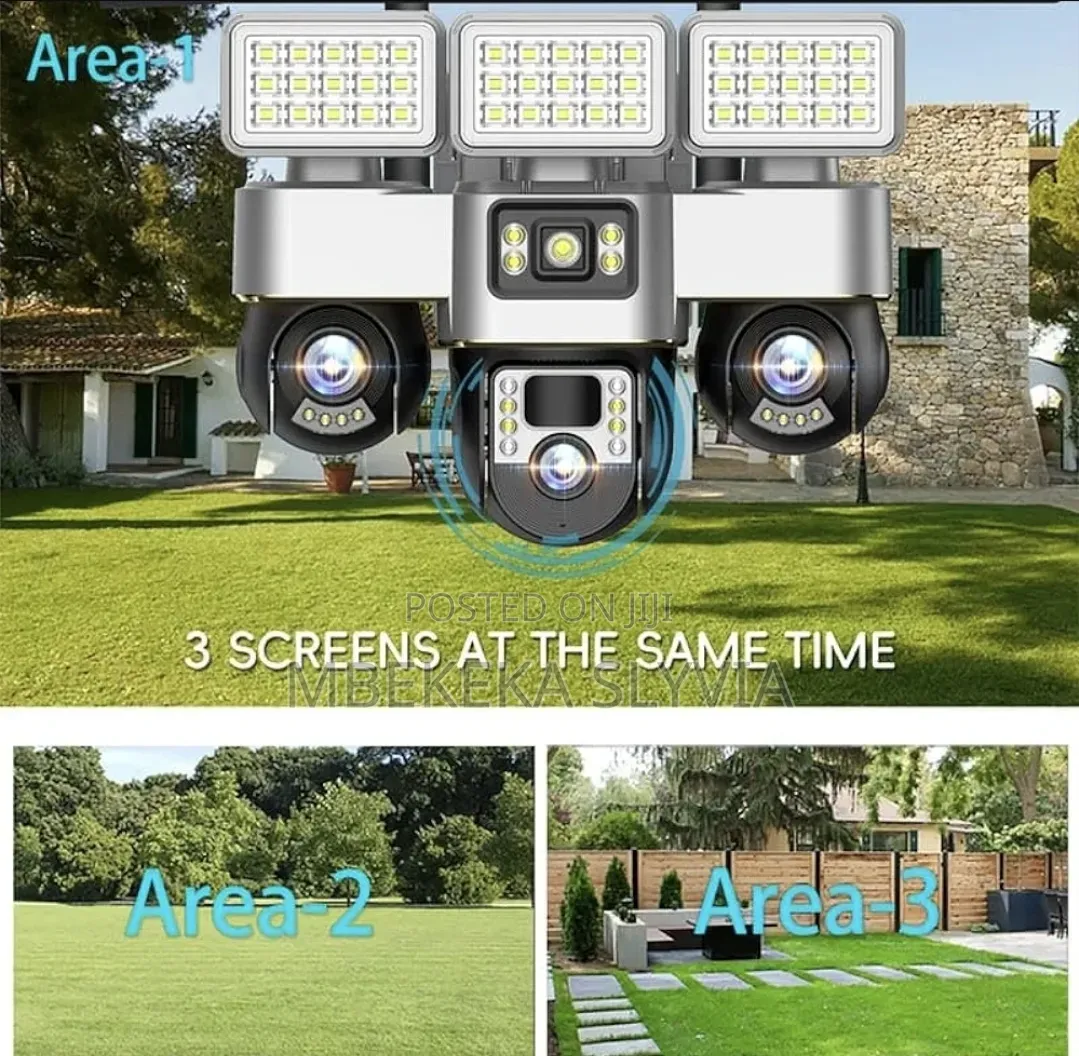 3 Lens Solar PTZ Camera System/360-Degree Outdoor Smart CCTV