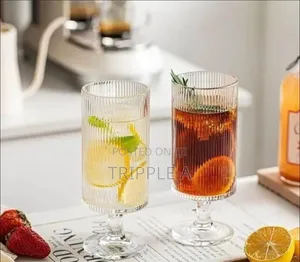 Set of 6 Ribbed Glasses All Purpose Water Goblet Cups
