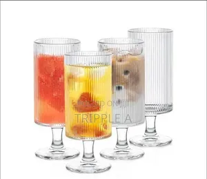 Set of 6 Ribbed Glasses All Purpose Water Goblet Cups