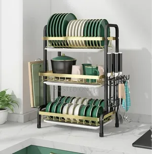3 - Tier Stainless Steel Dish Racks Drain Board Utensil Holder