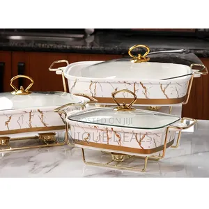 3pcs Ceramic Food Warmer Chafing Dish Casseroles for Food Service