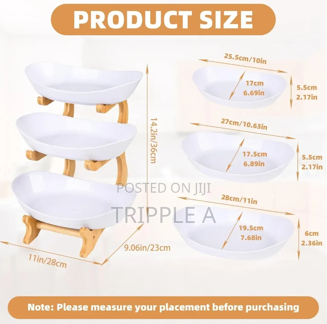 3 Tier , Fruit Basket Stand With Natural Bamboo Stand