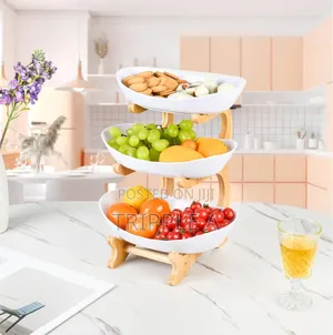 3 Tier , Fruit Basket Stand With Natural Bamboo Stand