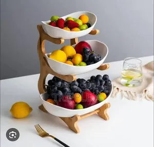 3 Tier , Fruit Basket Stand With Natural Bamboo Stand