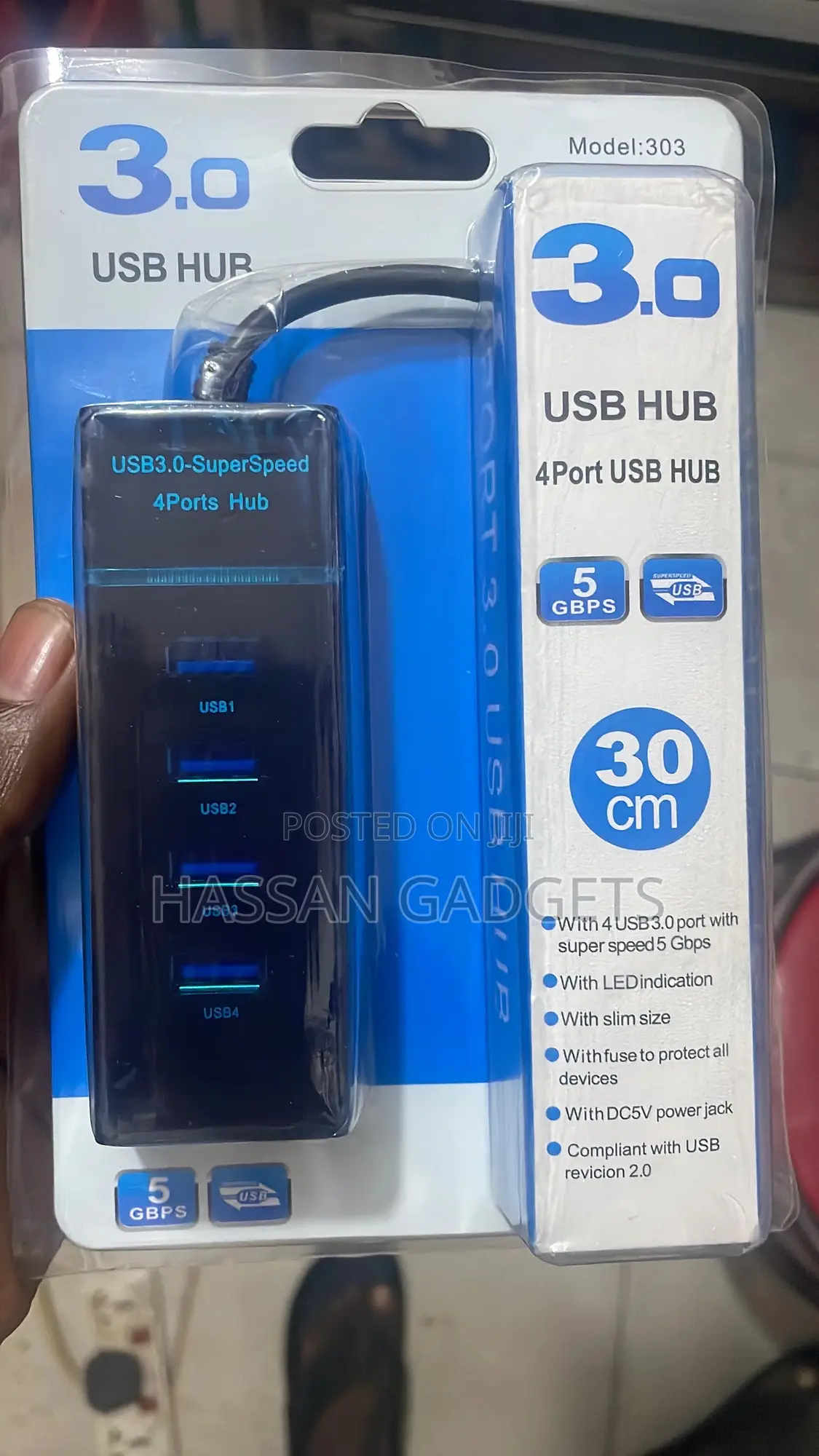 4 Port Usb 3.0 Hub 5ft/1.5m Cable With 5 GBPS Speed Usb-C Power Supply