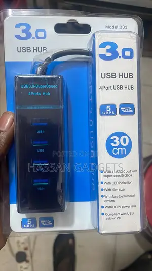 4 Port Usb 3.0 Hub 5ft/1.5m Cable With 5 GBPS Speed Usb-C Power Supply