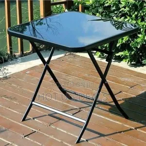 Glass Top Side Foldable Table - Black