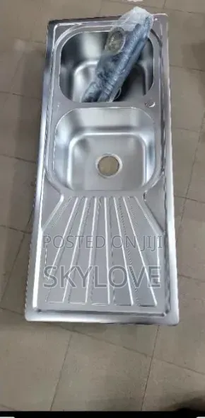 New Double Bowl Kitchen Sink With Drainboard+Waste Kit | Stainless