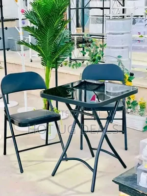 Portable Foldable Table 2 Chairs Set With Tempered Glass Tabletop