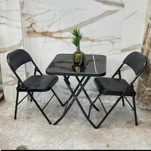 Portable Foldable Table 2 Chairs Set With Tempered Glass Tabletop