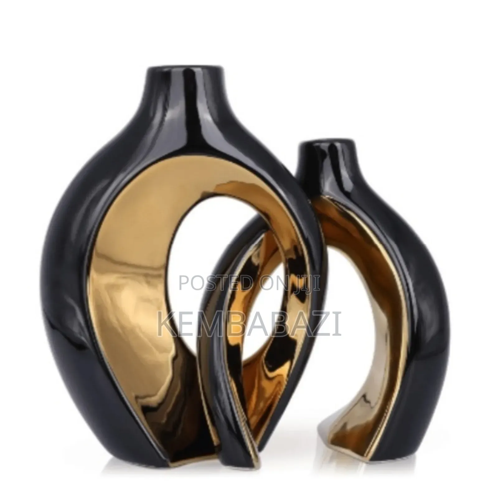 A Set of 2 Gold and Black Ceramic Decor Vases