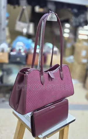Beige Woven-Texture Top Handle Handbag and Wallet Set