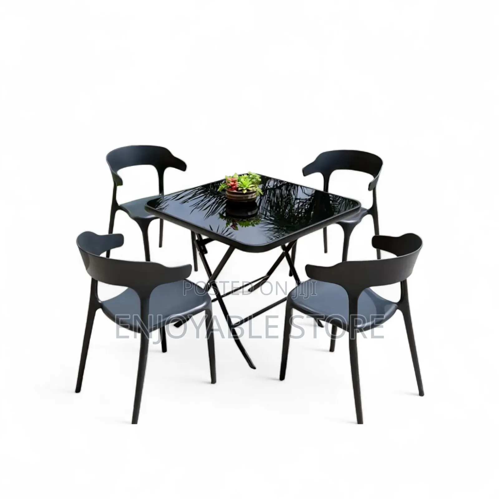 Dining Glass Foldable Table and Plastic Chairs