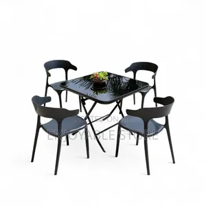 Dining Glass Foldable Table and Plastic Chairs